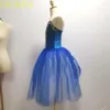 Сценическая одежда 2024, синяя балетная юбка, детский танцевальный длинный костюм для выступлений, платье на бретельках для девочек