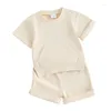 Set di abbigliamento 2024-11-18 Lioraitiin 0-3Y Completi per bambini T-shirt a maniche corte in tinta unita e pantaloncini elastici Set di vestiti estivi