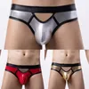 Mutande Intimo Uomo Slip sportivo Slip rigonfi in pelle PU Mutandine a vita bassa Tronchi Lingerie elastica Bikini Slip Homme