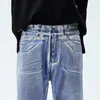Мужские джинсы мужские с покрытием синие американские уличные модные свободные повседневные прямые джинсовые брюки в стиле хип-хоп мужские брюки больших размеров Y2k
