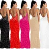 Through Fashion Womens Wear Dress Drilling Nightclub Sexy Spaghetti Straps Sleeveless Maxi