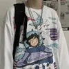 ハラジュクメンズ長袖Tシャツ秋ゴシック様式のヴィンテージプリントウルツァン居心地の良いファッションストリートウェアバギー韓国のトレンディBFプラストップ240305