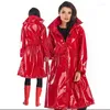 Damen-Trenchcoats, Safari-Stil, Kunstleder, für Damen, Latex-Jacken, lässige Oberbekleidung, lange Ärmel, Umlegekragen, Übergröße