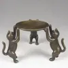 Chinese Bronzen Plaat Katten Dier 3 Kat olielamp Kaarshouder Kandelaar standbeeld301i