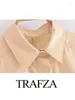 Women's Blouses TRAFZA Summer Casual Solid Loose Super Short Tops Female Fashion Streetwear Turn Down Collar Sleeve Pockets Shirts Mujer