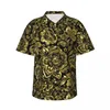 Chemises décontractées pour hommes Chemise de vacances baroque d'or brillant Damas floraux noirs Hommes hawaïens Blouses classiques Vêtements de conception confortables