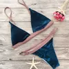 Swim Wear FS Wine Red Navy Flanell Gold Velvet Triangle Bikini Set badkläder för kvinnor brasilianska bikini baddräkt S M Aquatic Sports 240311