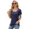 Mulheres Camisetas 2024 Europa Os Estados Unidos Primavera Verão Moda Simples Colar Quadrado Flor Manga Impressa Solta T-shirt Logotipo Personalizado