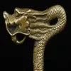 Impressionante China Old Handwork Bronze Dragon Statue Cane Head Walking Stick269h