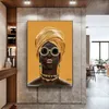 Black Woman With Sunglasses Oil Painting On The Wall Modern Decor Canvas Wall Art Pictures Cuadros Yellow African Woman Poster232U