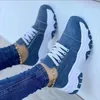 Sapatos de vestido 2024 de sola grossa Lace-up Running Women's Plus Size 43 Low-top Casual Single-Shoe Sneakers Cunhas para Mulheres