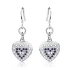 Dingle örhängen 925 Sterling Silver Heart Purple Zircon Earring for Women Wedding Engagement Party Fashion Charm smycken