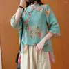 Ethnische Kleidung Retro Traditionelles Chinesisches Elegantes Damenhemd Stil Pullover Damen Sommer Exquisiter Stehkragen Orientalisches Oberteil