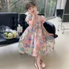 Robes de fille Robe de princesse de fleur d'été avec grand arc enfants robes à manches courtes bouffantes mignonnes pour robe de vêtements coréens ldd240313