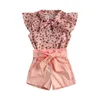 Clothing Sets Girl's Clothes 2 Pieces Set Kid's Summer Floral Printed Ruffle Tops High Waist Shorts Outfit For Baby