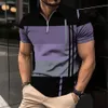 Hommes Zipper Polo Shirt 3D Stripe Imprimé Vêtements De Mode D'été D'affaires Casual T-shirt Hommes Zipper Manches Courtes Street Top 240313