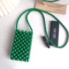 Finished Product Is the Same As Handmade Woven Mobile Phone Bag. Pearl Vertical Green Beaded Diagonal Shoulder Bag for Women