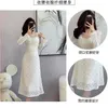 Casual Dresses Retro Spring Autumn Beige Dress French Women Square Collar Hollow Out Lace Long Sleeve High Waist Slim Lady Office