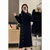 329 robes décontractées robe pull tricotée automne et hiver bouton noir vêtements intérieurs jupe tempérament design sens long