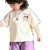 Garçons dessin animé lettre imprimé T-shirt enfants demi manches coton t-shirts occasionnels 2024 été enfants patchwork couleur poche shorts décontractés Z7154