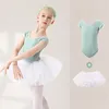 Ropa de escenario O cuello de manga corta vestido de tutú de ballet niñas púrpura / rosa mono y falda traje niños trajes de leotardo de danza gimnástica