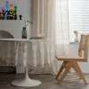 Cortinas Boho Chic Crochet Geometria Malha Cortina de janela Fazenda Elegent Rose Drape Simi Sheer Cortina para quarto sala de estar TJ9173