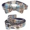 Blue Plaid Dog Collar Bow Tie Matchande ledning för 5Size för att välja Wedding Dog Gift Your Pet Y200515216s