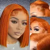 Peluca recta con corte Bob de jengibre y naranja de densidad 180%, pelucas de cabello humano Bob Frontal de encaje 13x4 para mujeres negras, peluca recta Remy brasileña