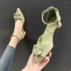 Sapatos de vestido para mulheres 2024 sandálias bloco salto senhoras calçados de verão saltos grossos verde com dedo do pé médio apontado casual tendência e