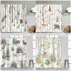 Conjunto de animais florestas cortinas de chuveiro renas de pássaros de fazenda girrel elk urso plantas selvagens pintando decoração decoração de cortina de banheiro conjunto de cortinas