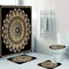 Rideaux 3D doré Floral baroque damassé rideau de douche ensemble avec crochets pour salle de bain toilettes tapis de bain de luxe tapis tapis décor à la maison cadeaux