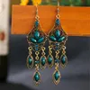 Bohemian Ethnic Style Long Earrings Women Antique Bronze Color Alloy Hollow Resin Dangle Earrings Vintage Jewelry Oorbellen 240312