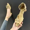 Sapatos de vestido para mulheres 2024 sandálias bloco salto senhoras calçados de verão saltos grossos verde com dedo do pé médio apontado casual tendência e