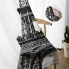 Rideaux Tour Eiffel Timbre Vintage Noir Blanc Tulle en Rideaux Transparents pour Salon Chambre Cuisine Traitement de Fenêtre Rideau en Mousseline de Soie