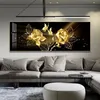 Noir doré Rose fleur papillon abstrait mur Art toile peinture affiche impression Horizonta photo pour salon chambre Decor249E