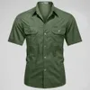 Summer Cotton Shirts Men Short Sleeve Casual Cargo Shirt Quality Camisa Militar Overshirt Brand Clothing Solid Color Blouses 5XL 240306