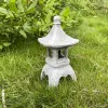 Skulpturen Pagode Solar Dekor Garten Licht Orientalische Laterne Outdoor Stein Japanische Lampe Zen Skulptur Rasen Statue Ornament