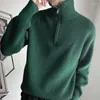 Herrtröjor stickade för män blixtlåsen Plain Man kläder tröjor grön zip-up solid färg krage toppar överfit jumpers s en rolig ful