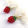 Studörhängen koreanska söta söta jordgubbar dinglar örhängen handgjorda kvinnor kristallpärlor härliga kreativa frukt dropp smycken gåva et09