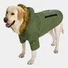 Verde militare Inverno Caldo grande grande Vestiti per animali domestici con cappuccio in pile Golden Retriever cane in cotone Giacca imbottita cappotto abbigliamento per cane301M