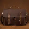 Vintage Handmade Crazy Horse Leather Handbag Large Capacity Briefcase For Men 15 Laptop Bag Work Business 240313