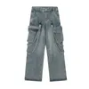 Jeans pour hommes surdimensionnés Hip Hop Cargo High Street lavé Vintage Denim pantalon coupe ample rétro Cowboy pantalon avec poches