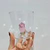 Wijnglazen Ins Driedimensionale roze glazen mok Hittebestendige kopjes Koffie Thee Drank Huishoudelijke melk Keukenaccessoires