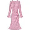 Casual Dresses Mermaid Women Elegant Lace Patchwork Flare Long SleeveFashion V Neck Slim Sexy Dress Female Temperament