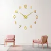Horloges murales Grand Digital 3D DIY Horloge sans cadre Muet Non Ticking Quartz avec numéro de miroir pour cadeaux de décoration de chambre à coucher