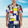 Chemises décontractées pour hommes Chemise de vacances d'art moderne Hommes Mondrian Minimaliste Été Graphique à manches courtes Élégant Blouses surdimensionnées Cadeau