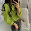 Kvinnors T-skjortor Spring Pure Color Loose T-shirt kvinnor Korean långärmad avslappnad toppar Girls Simple All Match Basic Tees 2024