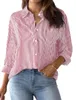 Blusas femininas 2024 camisa blusa listrada clássico botão de impressão manga longa casual sem bolsos diário básico outono inverno topos