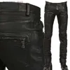 Męskie dżinsy męskie dżinsy skórzane spodnie Mężczyzn Motocykl Czarne męskie spodnie moda pu jazda wodoodporna motocyklowa motocyklowa ulica plus size 230330 L240313