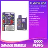 EU Entrepôt Original SAVAGE BUBBLE E Cigarette Puff 15000 15K Puffs Vapes jetables Stylo 28ML Bobine de maille Affichage intelligent Puissance réglable VS Randm Mrvi Razz Bar Bang 12k